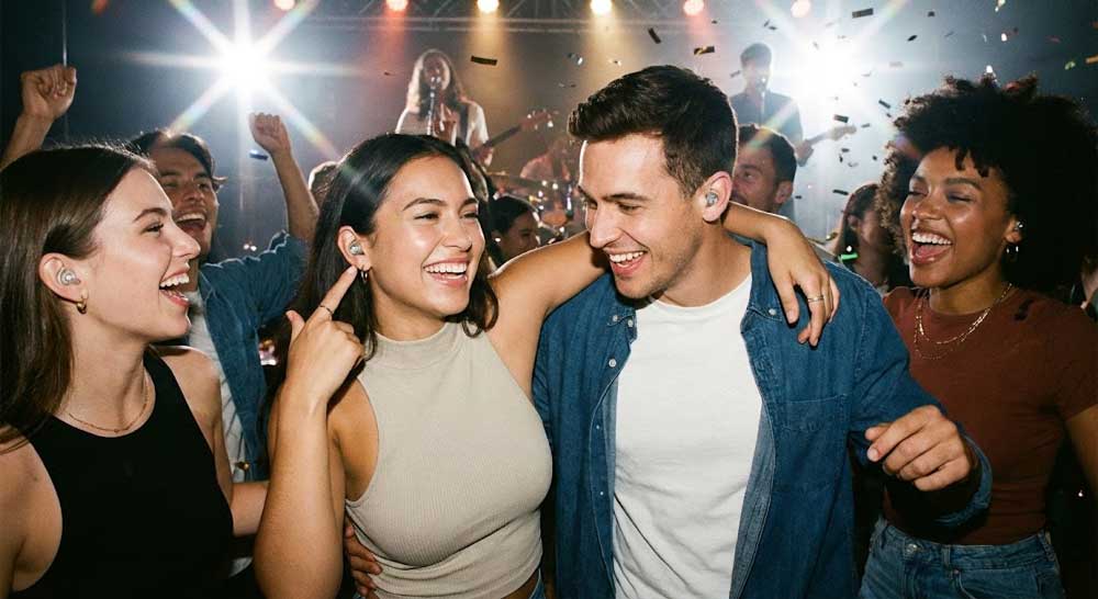 Unge mennesker til koncert med &oslash;repropper i &oslash;rerne